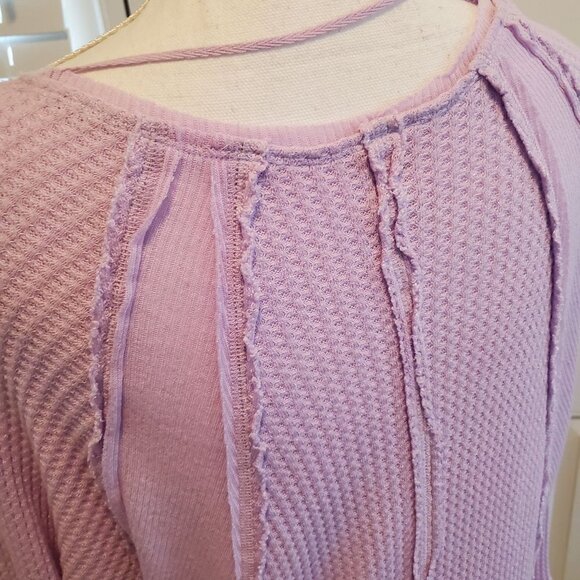 Free People Waffle Knit Ruffle Tunic Womens XS X-Small Lavender Purple Boho - Picture 9 of 11